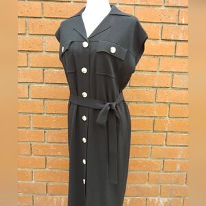 Elie Tahari Midi Black Knit Shirt Dress with Tie Front Women's size Medium NWT